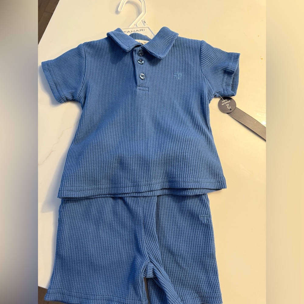 Tahari- Boys 18M Blue Waffle Short Set- NWT